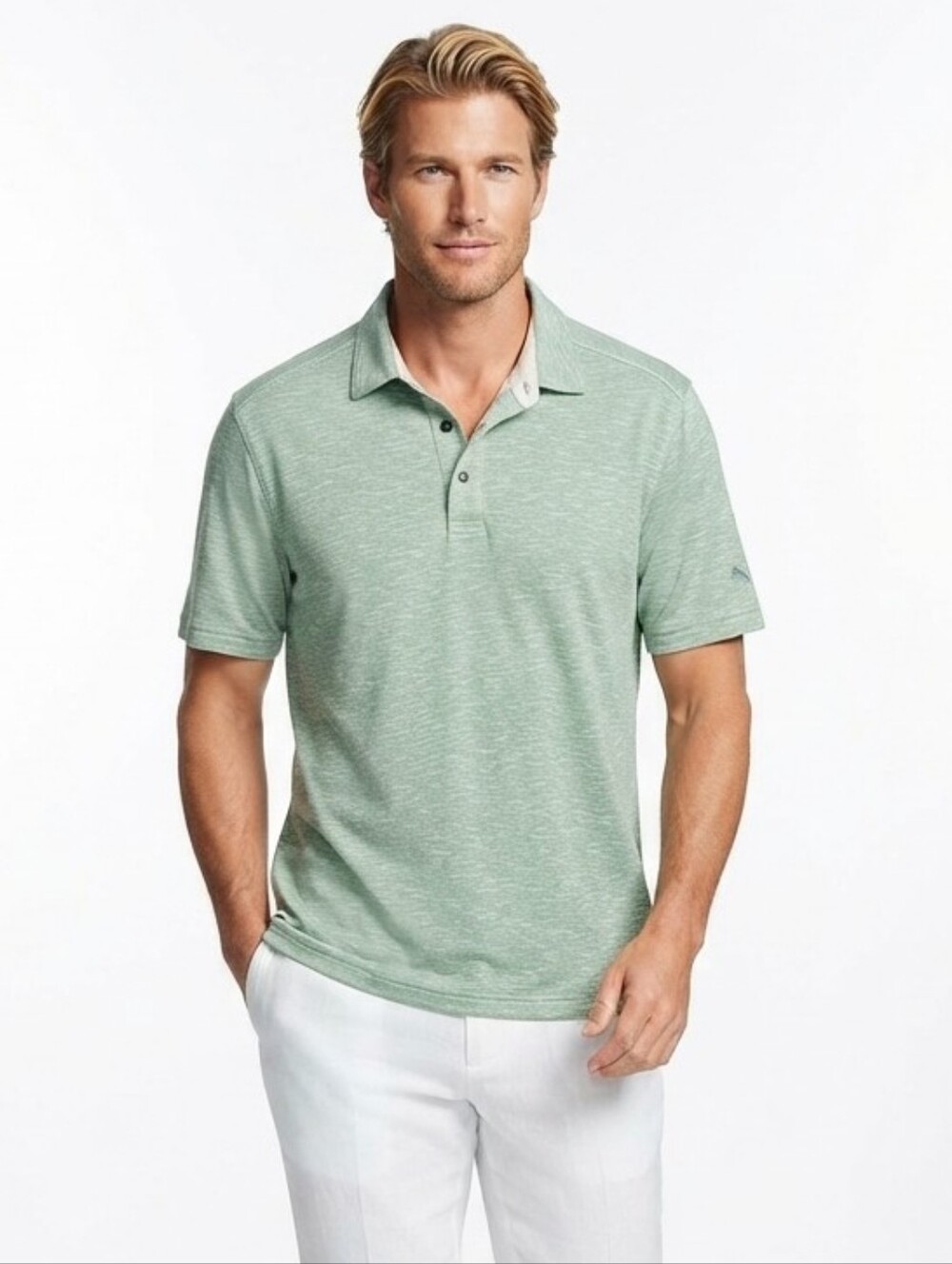 Tommy Bahama Green Heathered Modal Polo Shirt L
